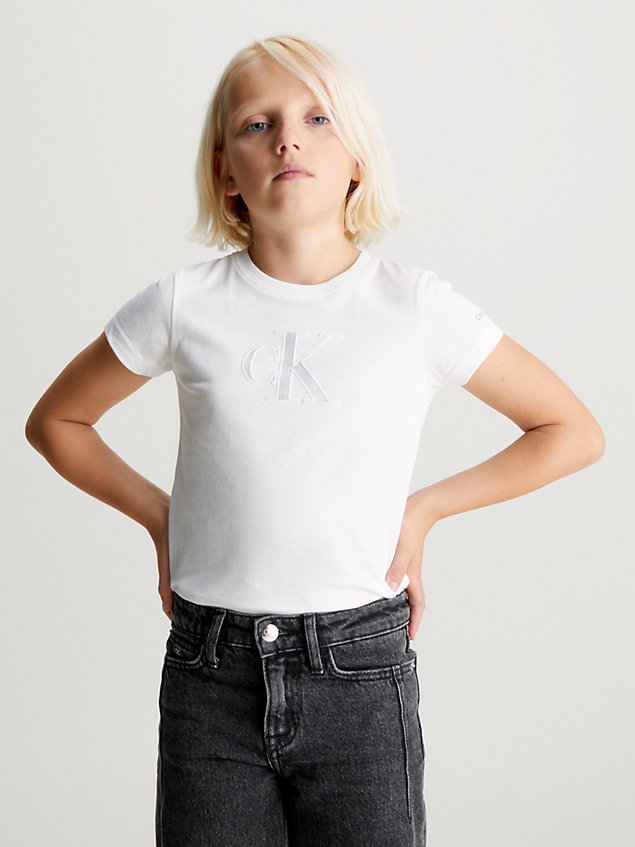 white slim logo t-shirt for girls calvin klein jeans