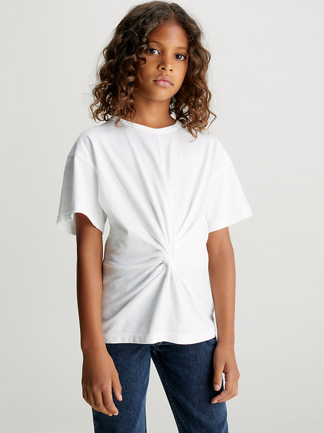 white pudełkowy miękki t-shirt dla dziewczynki - calvin klein jeans