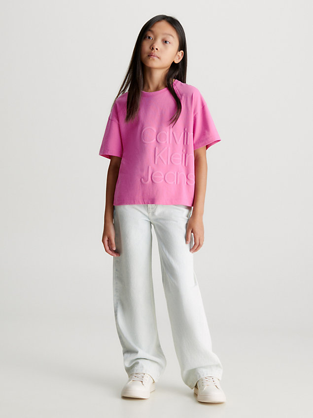 pink boxy logo-t-shirt für maedchen - calvin klein jeans