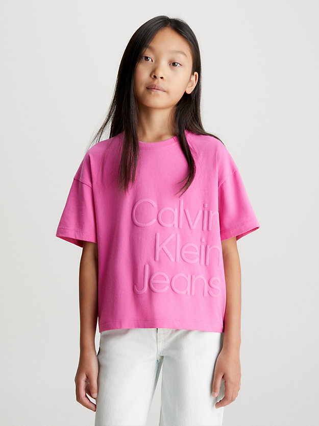 pink amour boxy logo t-shirt for girls calvin klein jeans
