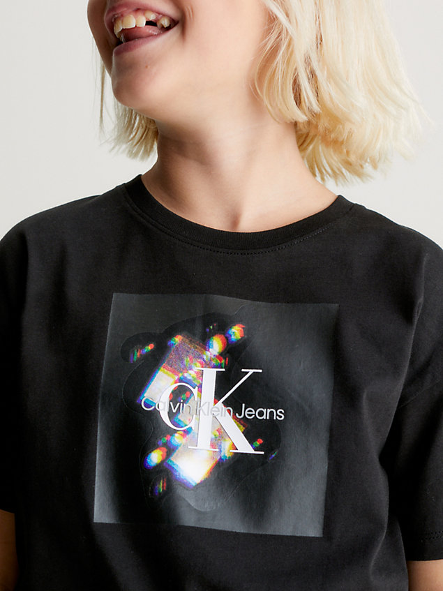 t-shirt grafica con logo corta black da bambina calvin klein jeans