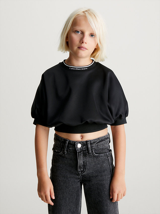 black wcięty w talii top oversize dla dziewczynki - calvin klein jeans