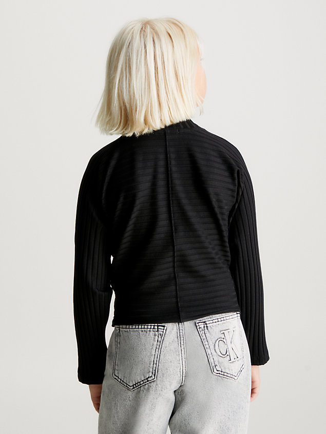black fitted geribbelde top met hooggesloten hals voor meisjes - calvin klein jeans