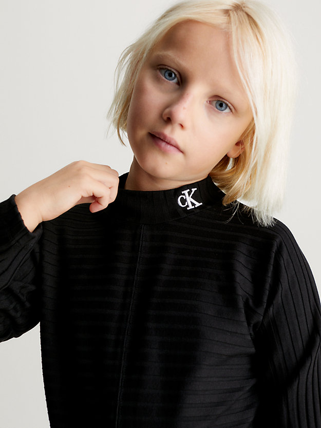 ck black fitted ribbed mock neck top for girls calvin klein jeans