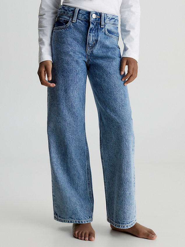blue high rise wide leg jeans for girls calvin klein jeans