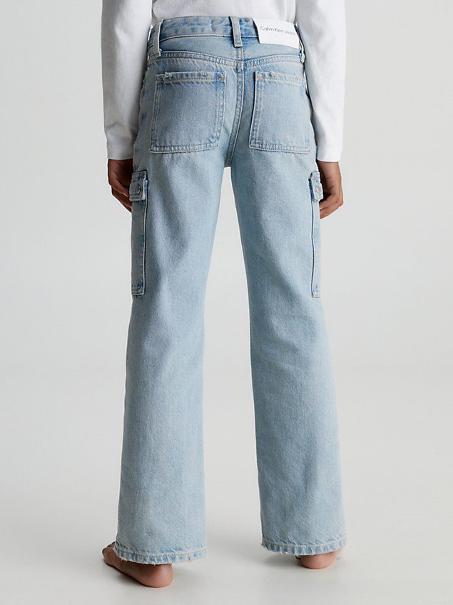 blue high-rise straight cargo-jeans für maedchen - calvin klein jeans