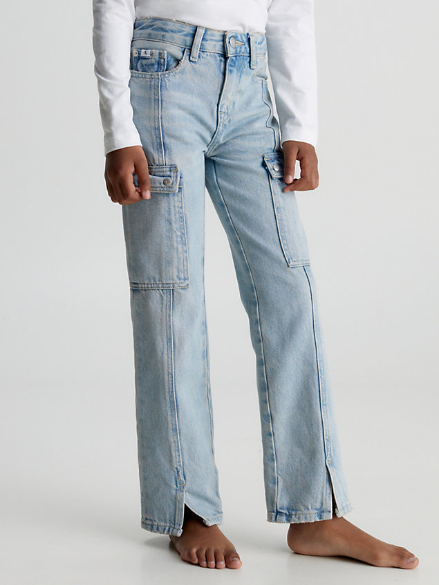 jean cargo droit taille haute blue pour filles calvin klein jeans