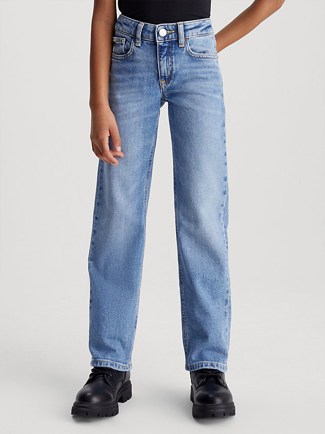 blue mid rise straight jeans voor meisjes - calvin klein jeans