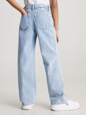 light marble blue high rise wide leg jeans for girls calvin klein jeans