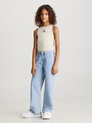 light marble blue high rise wide leg jeans for girls calvin klein jeans