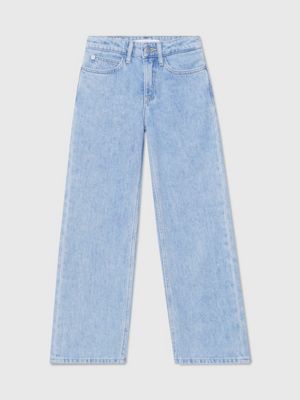 light marble blue high rise wide leg jeans for girls calvin klein jeans