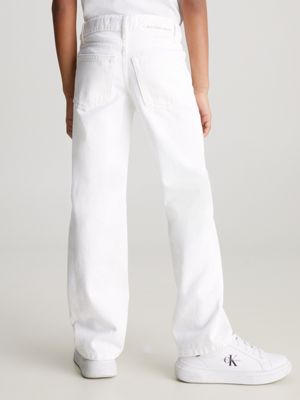 white/denim mid rise straight jeans for girls calvin klein jeans