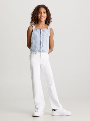 white/denim mid rise straight jeans for girls calvin klein jeans