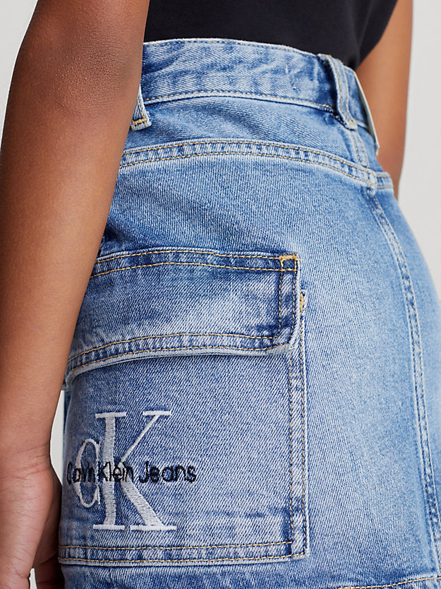 authentic mid blue denim cargo mini skirt for girls calvin klein jeans