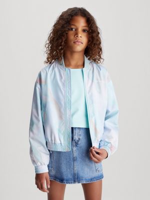 blue all-over printed bomber jacket for girls calvin klein jeans