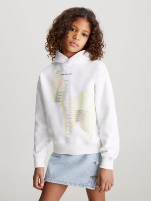 sudadera de felpa con capucha y estampado gráfico  de niñas calvin klein jeans