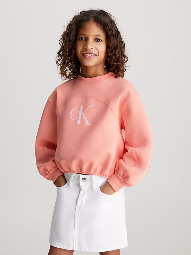 pink boxy monogram sweatshirt for girls calvin klein jeans