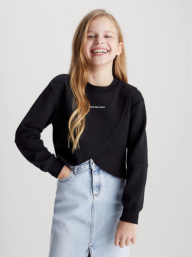black boxy wrapover sweatshirt for girls calvin klein jeans