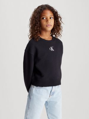black logo-sweatshirt aus baumwoll-frottee für mädchen - calvin klein jeans