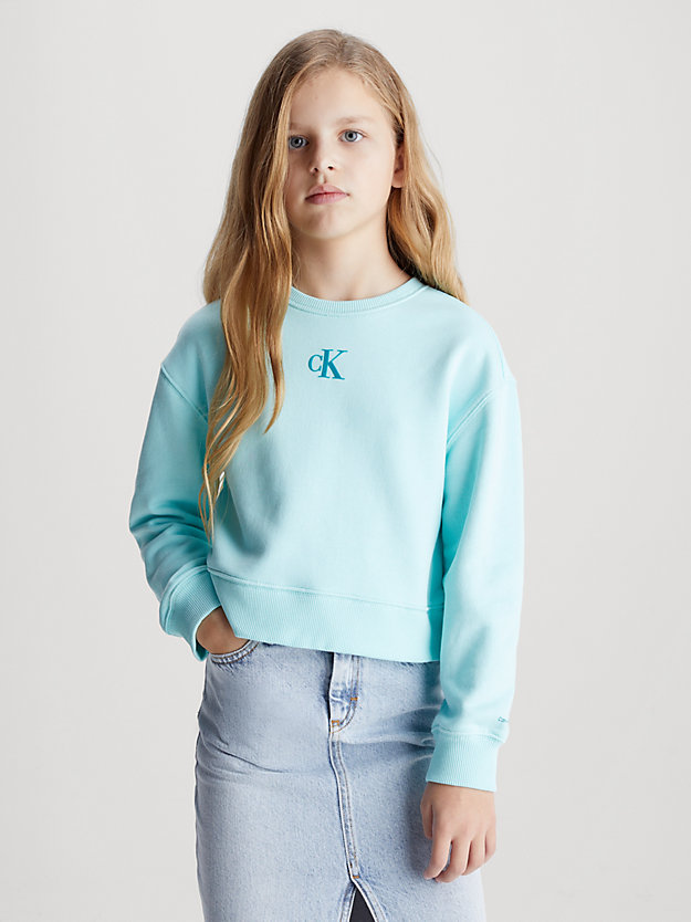 blue tint cotton terry logo sweatshirt for girls calvin klein jeans