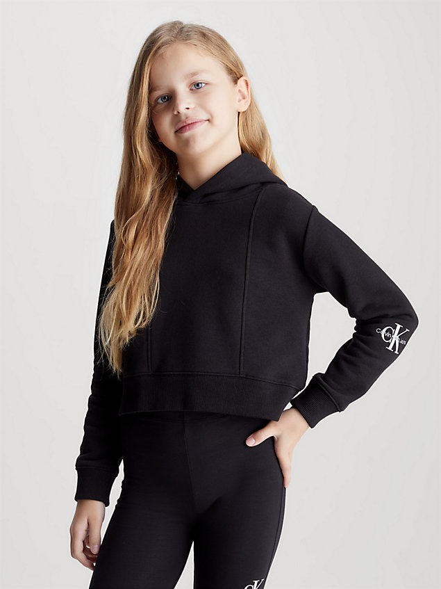 black monogram terry hoodie for girls calvin klein jeans