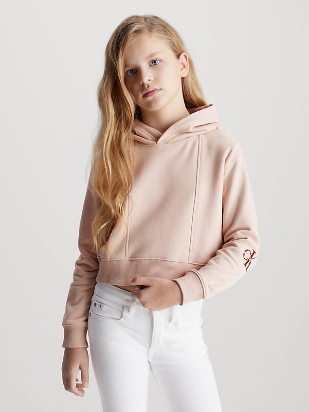 pink monogram terry hoodie for girls calvin klein jeans