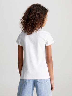 bright white slim graphic print t-shirt for girls calvin klein jeans