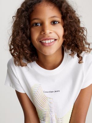 bright white slim graphic print t-shirt for girls calvin klein jeans