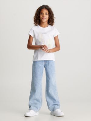 bright white slim graphic print t-shirt for girls calvin klein jeans