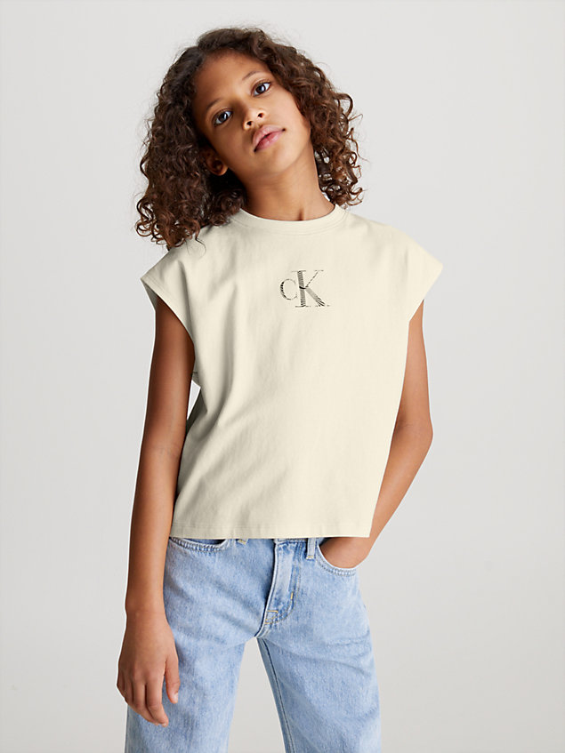 white pudełkowy top bez rękawów z logo dla dziewczynki - calvin klein jeans
