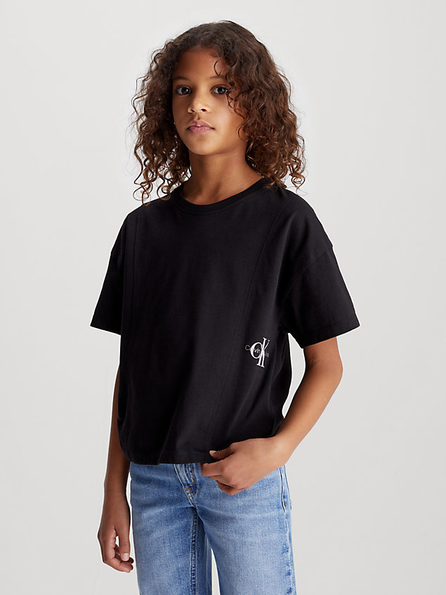 black luźny t-shirt z monogramem dla dziewczynki - calvin klein jeans