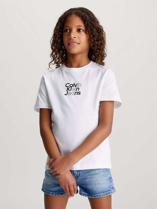 t-shirt con logo white da bambine calvin klein jeans