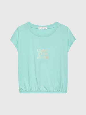 blue tint boxy flock logo t-shirt for girls calvin klein jeans