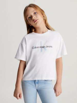 Calvin Klein Metallic Monogram Logo Boxy Crewneck T-shirt in White