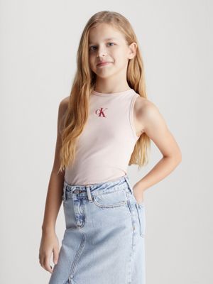 camiseta slim de tirantes con logo  de niñas calvin klein jeans