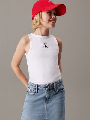 white slim logo tank top for girls calvin klein jeans