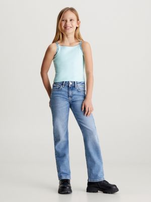 blue tint milano jersey logo tape top for girls calvin klein jeans