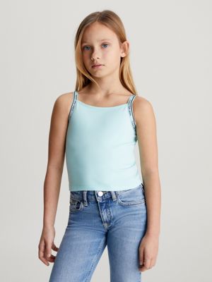 blue top mit logo tape aus milano-jersey für mädchen - calvin klein jeans