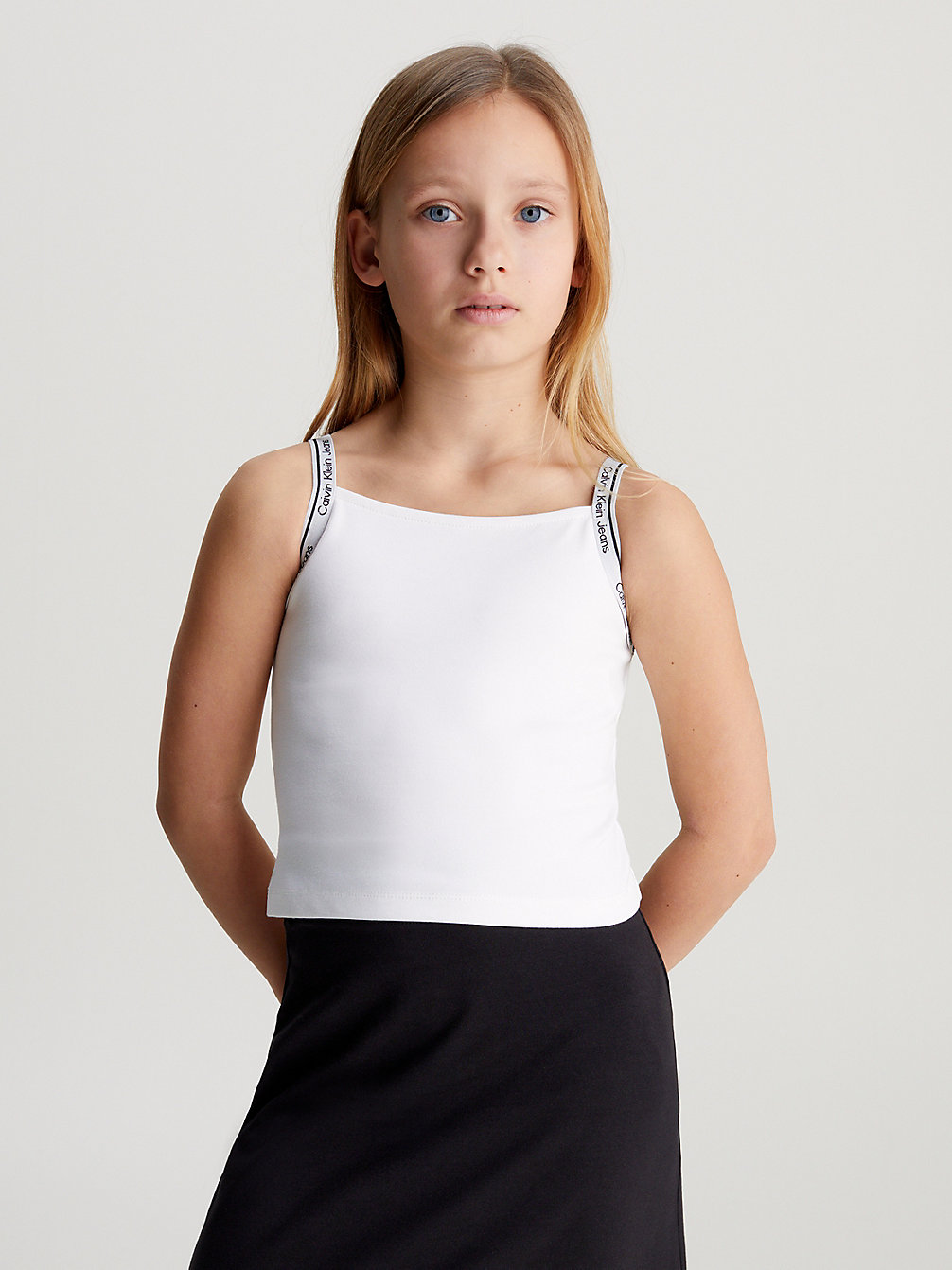 BRIGHT WHITE Top Mit Logo Tape Aus Milano-Jersey undefined Mädchen Calvin Klein
