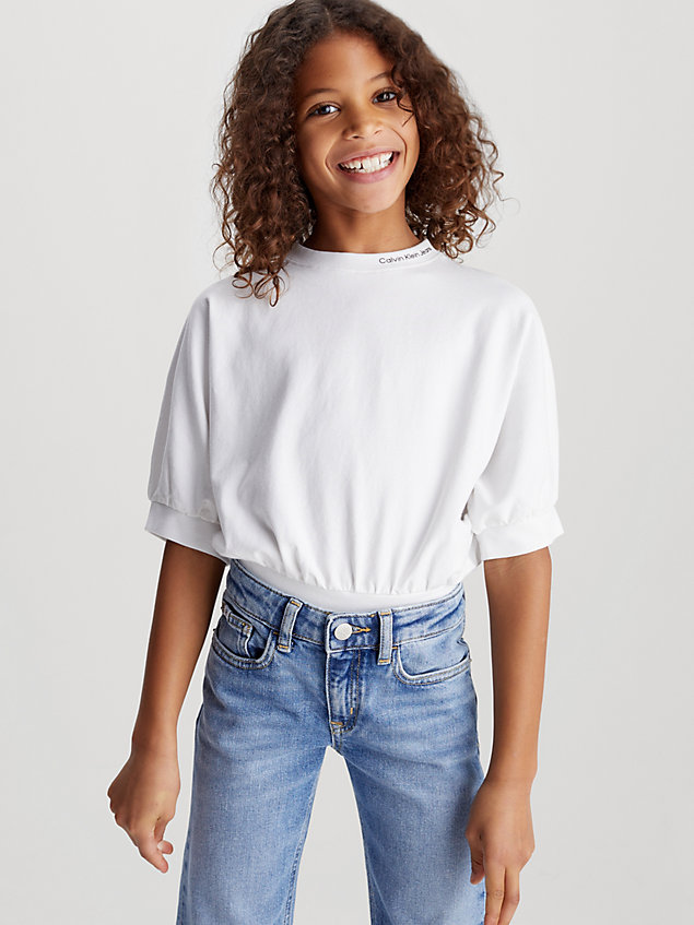 white loose cotton jersey top for girls calvin klein jeans
