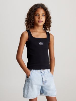 Calvin Klein Girls' Cami Top 2 Pack, Black/Classic White, Small