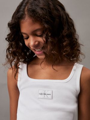 bright white ribbed cotton tank top for girls calvin klein jeans