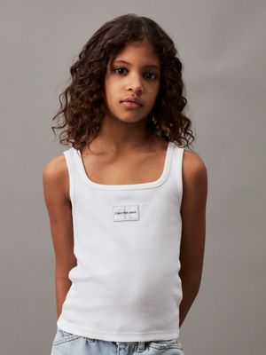 white ribbed cotton tank top for girls calvin klein jeans