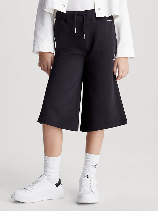 ck black cotton terry culotte joggers for girls calvin klein jeans