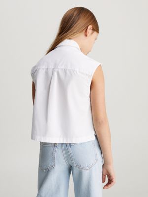 bright white sleeveless cotton shirt for girls calvin klein jeans