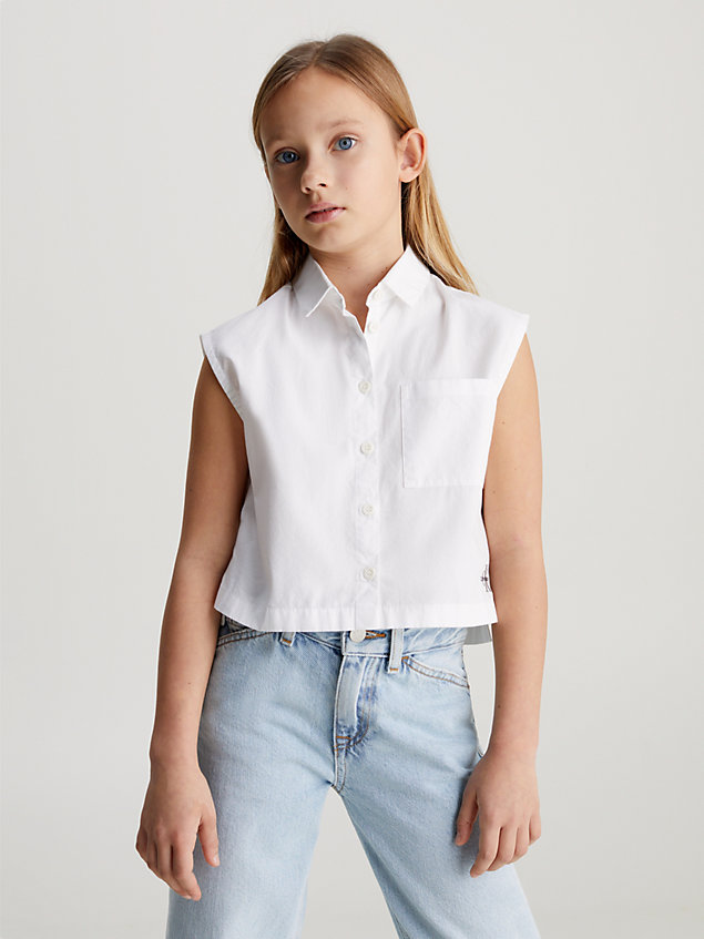 white sleeveless cotton shirt for girls calvin klein jeans