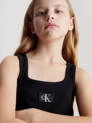 ck black ribbed cotton tank dress for girls calvin klein jeans