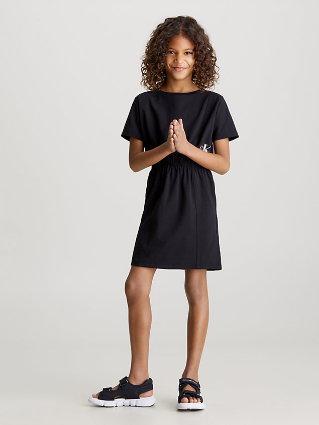 black monogram t-shirtjurk voor meisjes - calvin klein jeans
