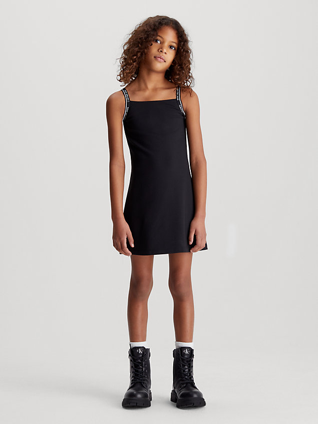 black milano jersey jurk met logo tape voor meisjes - calvin klein jeans