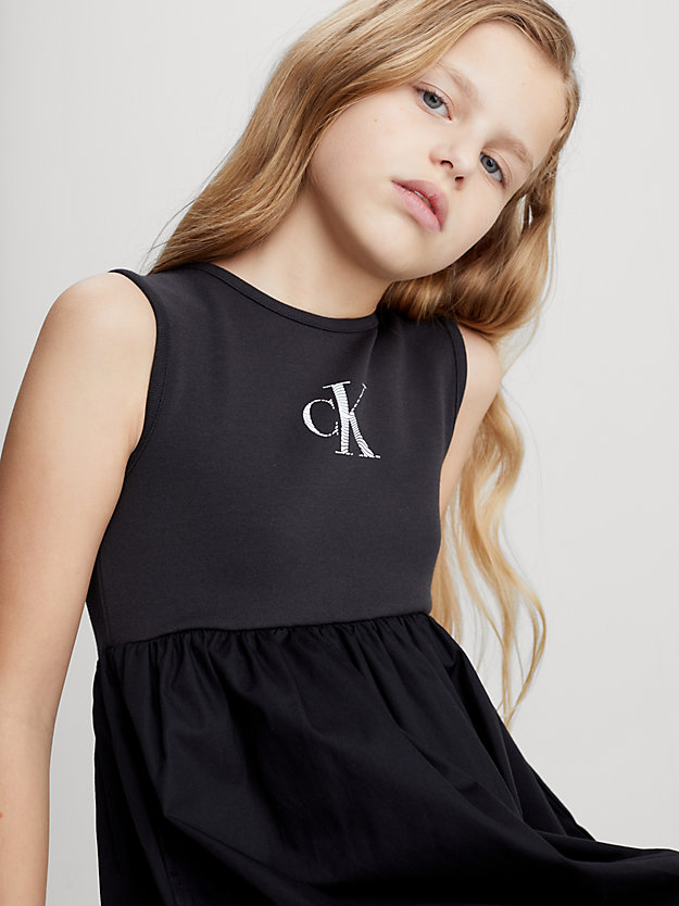 ck black material mix sleeveless dress for girls calvin klein jeans